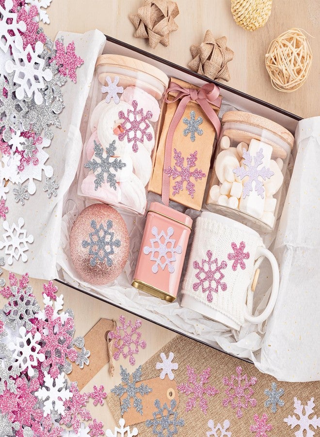 وولاين ملصقات ندفات الثلج اللامعة من الفوم من والين، 400 قطعة، باللون الوردي والأبيض والفضي، ذاتية اللصق، ملصقات ندفات الثلج لتزيين حفلات عيد الميلاد الشتوية، وحفلات استقبال المولود، وأعياد الميلاد، والأعمال اليدوية. - Image 5